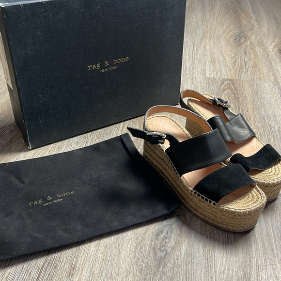 Rag & Bone Edie Black Espadrille Wedge Sandals Size 6.5 - Picture 6 of 15